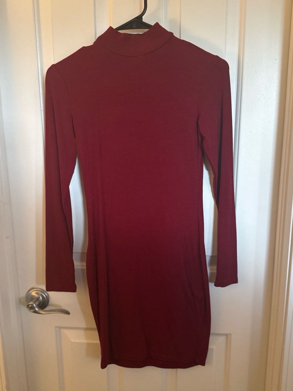 Long Sleeve Mock Neck Bodycon Dress in Burgundy